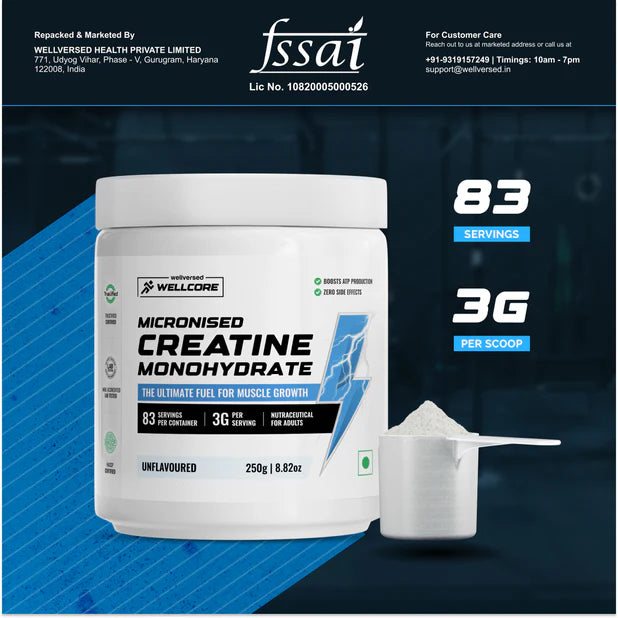 4. Wellcore - Micronised Creatine Monohydrate (250g, 83 Servings)