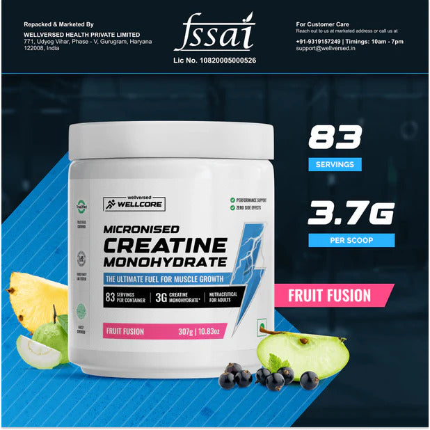 2. Wellcore - Pure Micronised Creatine Monohydrate (307g, 83 Servings) Fruit Fusion