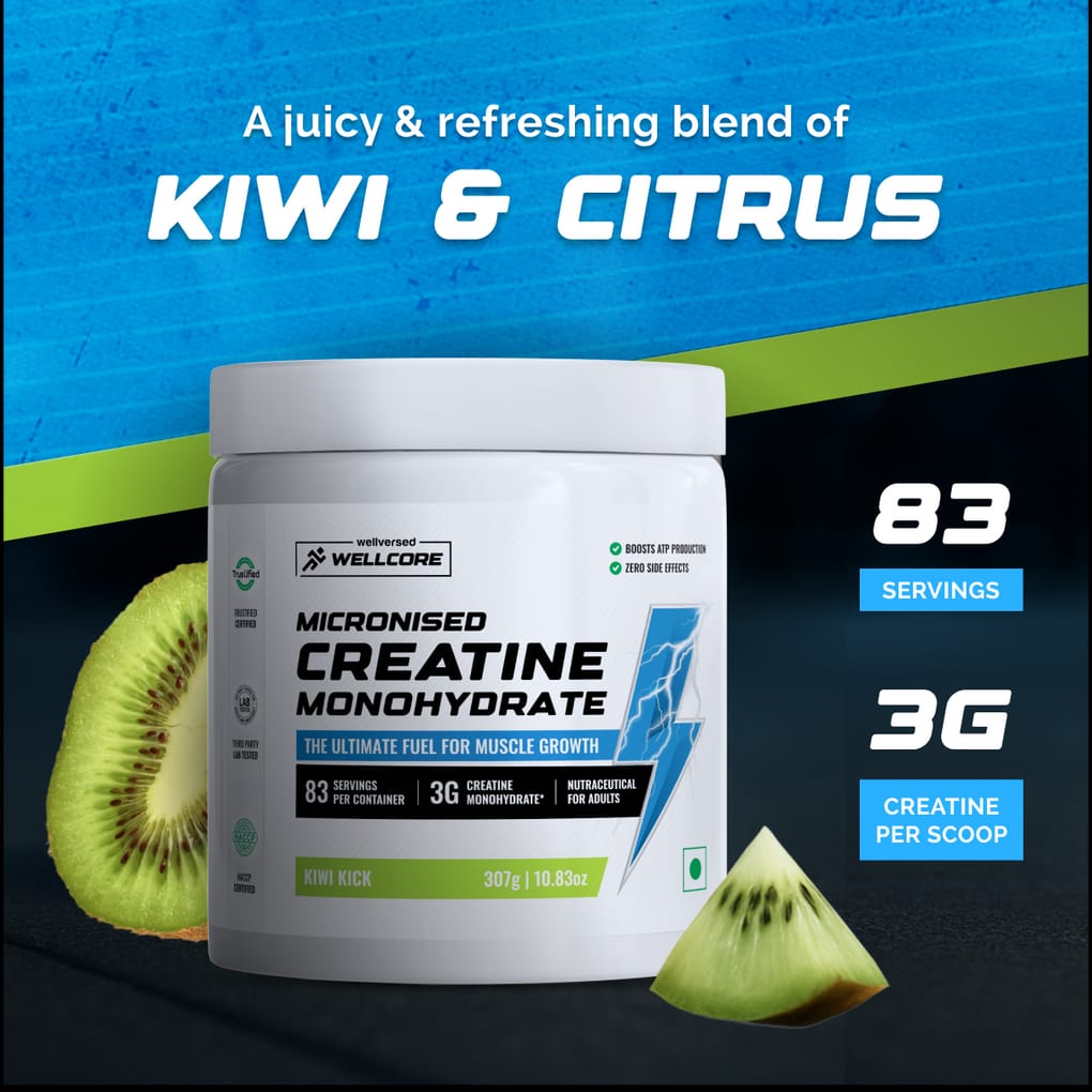 1. Wellcore - Pure Micronised Creatine Monohydrate | Kiwi Kick (307g, 83 servings)