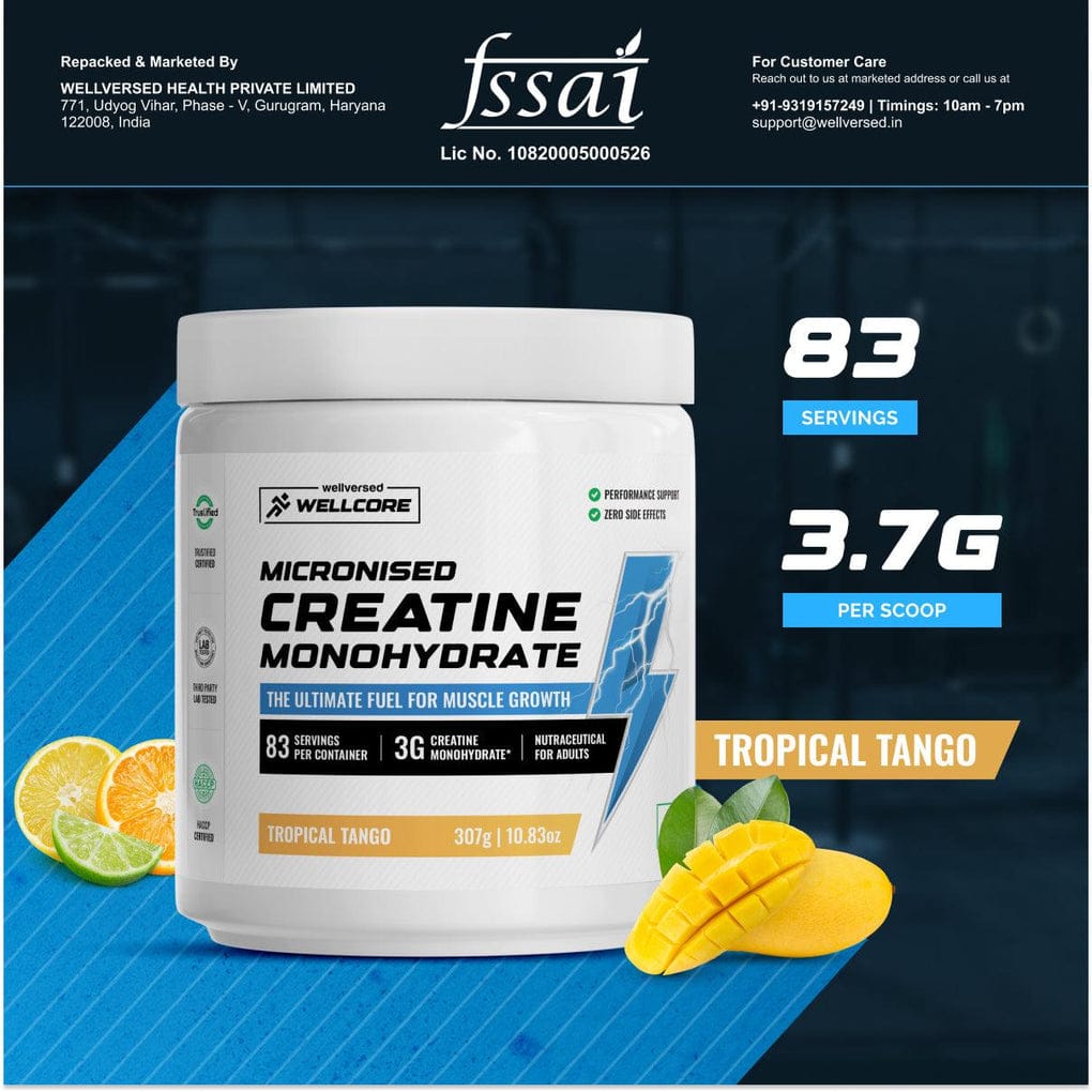 3. Wellcore - Pure Micronised Creatine Monohydrate (307g, 83 Servings) Tropical Tango