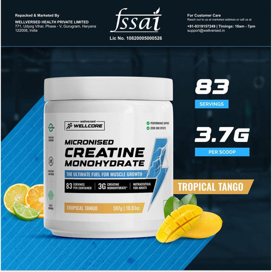 3. Wellcore - Pure Micronised Creatine Monohydrate (307g, 83 Servings) Tropical Tango