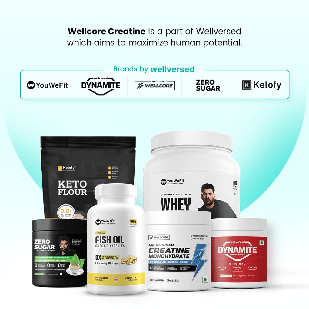 3. Wellcore - Pure Micronised Creatine Monohydrate (307g, 83 Servings) Tropical Tango